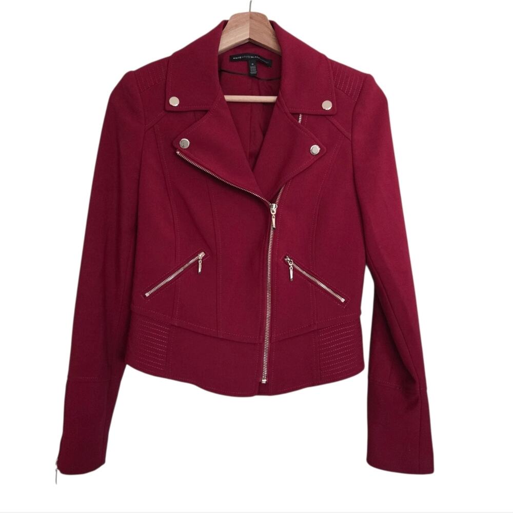 WHBM | Crimson Red Moto Jacket Angled Zip Front Lined